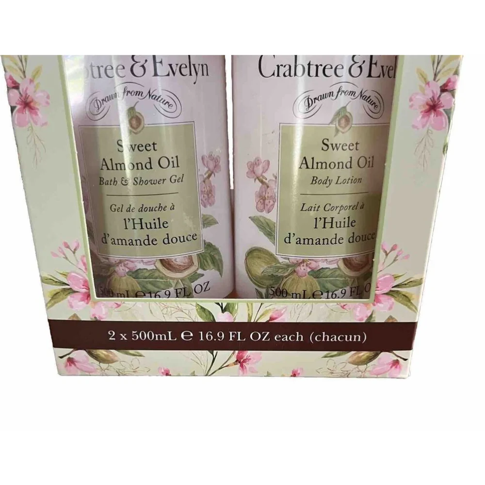 Crabtree & Evelyn Sweet Almond Oil Bath Shower Gel + Body Lotion 16.9 Set NEW